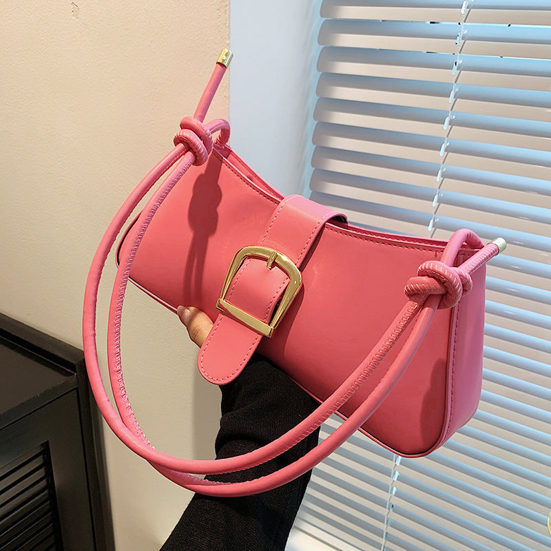 Buckle Baguette Shoulder Bag – Knotted Strap Y2K Style Purse