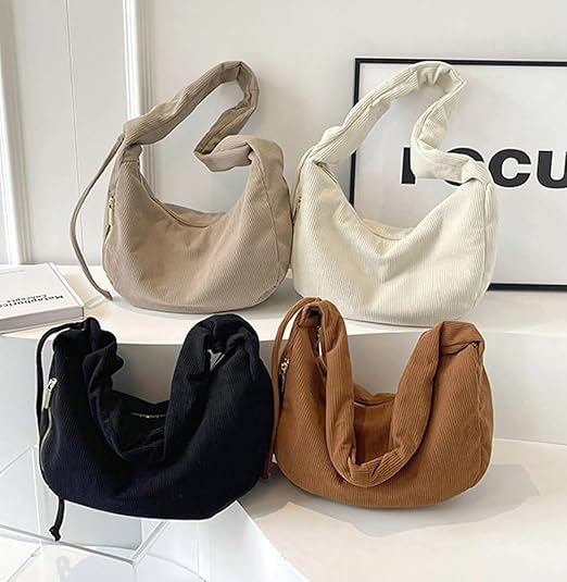 Rust Ruched Handle Hobo Bag – Soft Corduroy Shoulder Purse