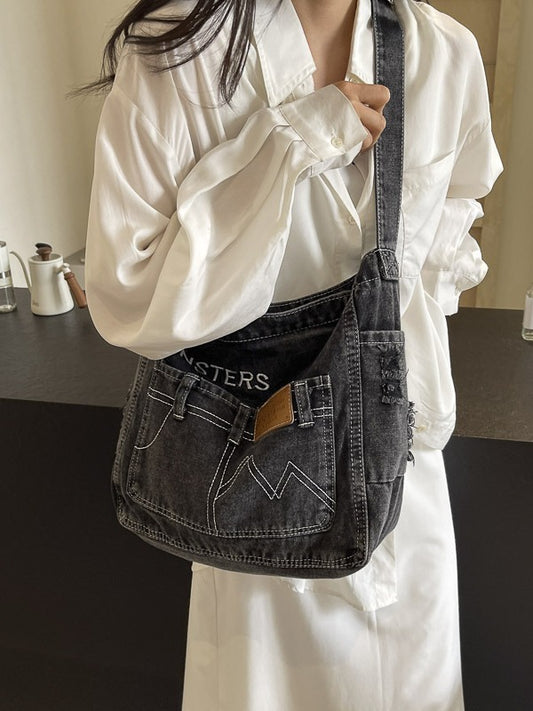 Monsters Street Denim Shoulder Bag – Dark Wash Y2K Jean Tote