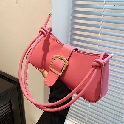Buckle Baguette Shoulder Bag – Knotted Strap Y2K Style Purse