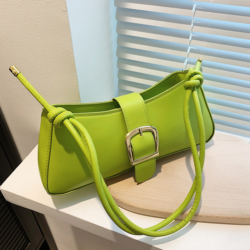Buckle Baguette Shoulder Bag – Knotted Strap Y2K Style Purse