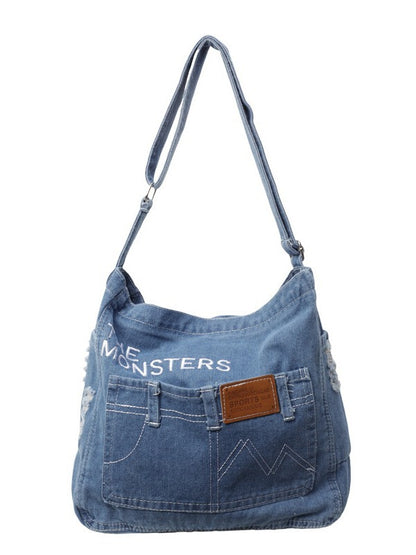 Monsters Street Denim Shoulder Bag – Dark Wash Y2K Jean Tote