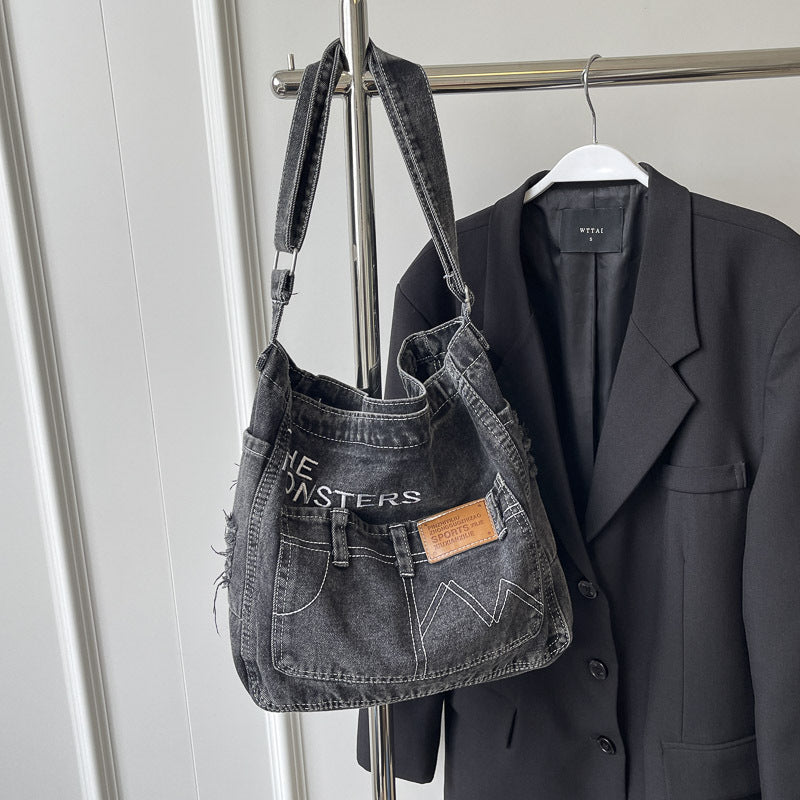 Monsters Street Denim Shoulder Bag – Dark Wash Y2K Jean Tote