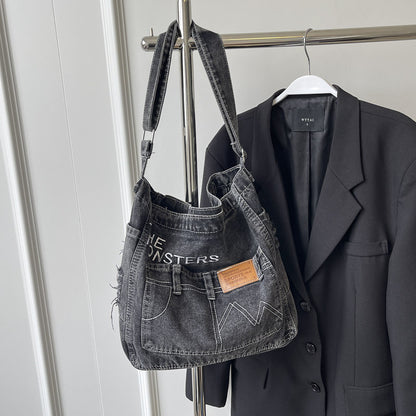 Monsters Street Denim Shoulder Bag – Dark Wash Y2K Jean Tote