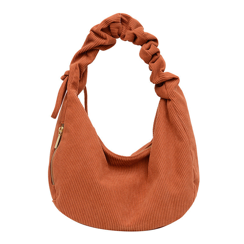 Rust Ruched Handle Hobo Bag – Soft Corduroy Shoulder Purse