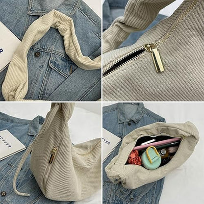 Rust Ruched Handle Hobo Bag – Soft Corduroy Shoulder Purse