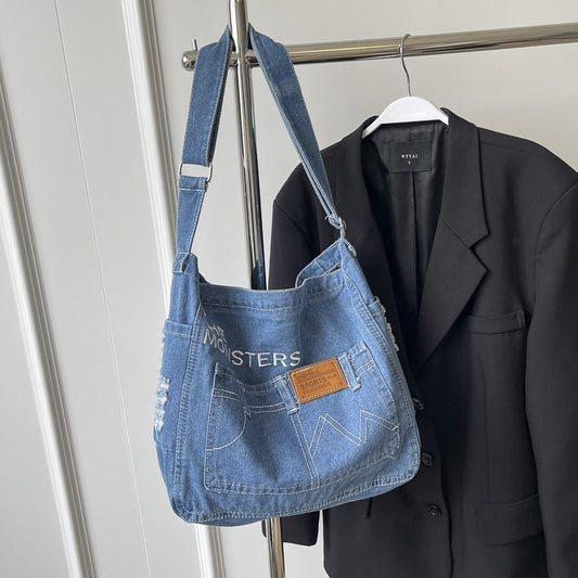 Monsters Street Denim Shoulder Bag – Dark Wash Y2K Jean Tote