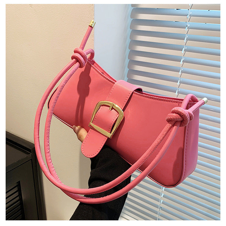 Buckle Baguette Shoulder Bag – Knotted Strap Y2K Style Purse