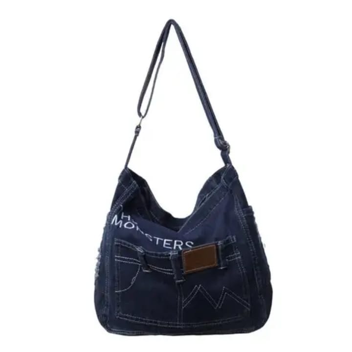 Monsters Street Denim Shoulder Bag – Dark Wash Y2K Jean Tote